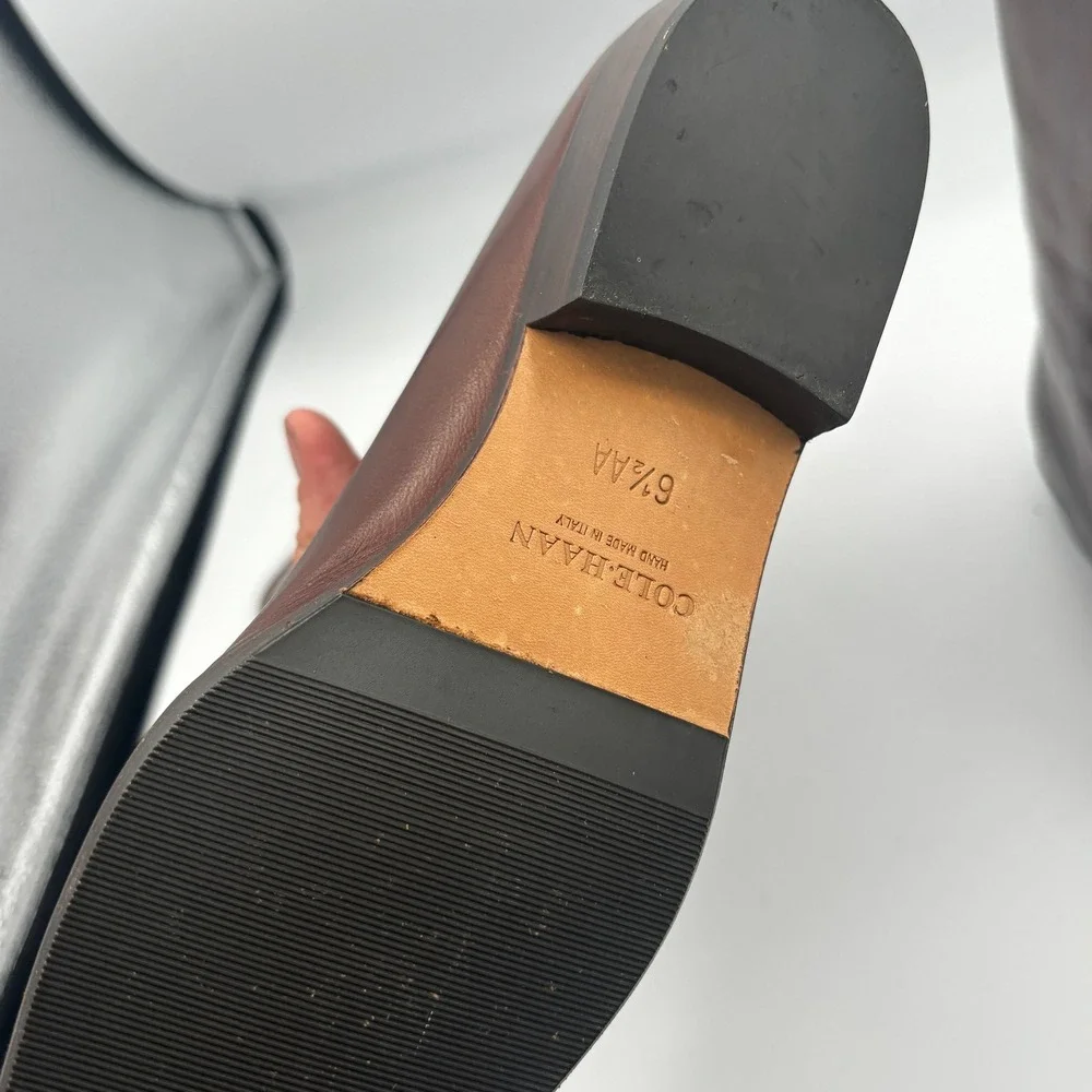 Vtg Cole Haan Riding Boots Women Sz 6.5 AA Brown Leather Tall Equestrian Italy - Picture 8 of 13